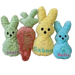 Peeps Minky Pawz Personalized Dog Toy with Squeaker Dog Toy Gifts Custom Dog Toy with Name Embroidered Dog Toy for Dog Lover easter dog mama