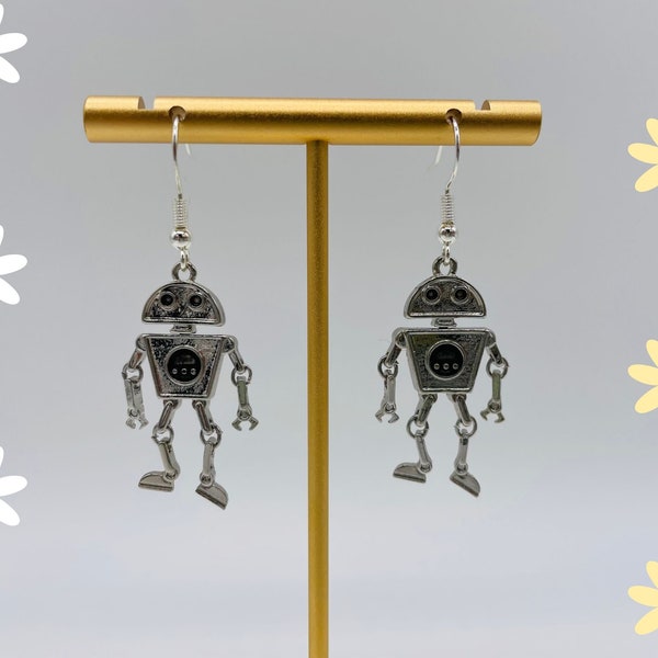 Metal Robot Earrings Sterling Silver Nickel Free Space Steampunk Sci-Fi Geeky Novelty Unique Gift for Her
