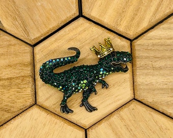 Broche en strass dinosaure avec couronne T-Rex Unique nouveauté fantaisiste vintage inspiré