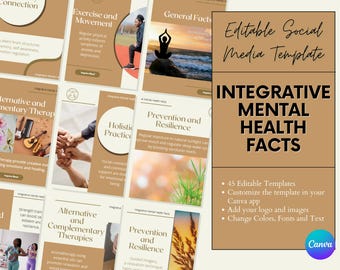 Integrative Mental Health Social Media Templates: Canva Editable