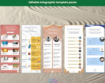 Wellness Infographic Templates: Mental Health, Self-Care (Canva Editable, Digital Download