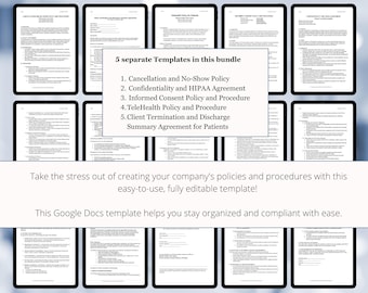Mental Health Policy & Procedure Essential Bundle | Confidentiality, Telehealth, Informed Consent, Cancellation, Termination Signature Forms