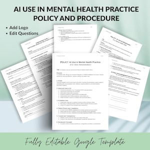 AI Policy and Procedure Templates for Mental Health Clinics – Employee Policy, Provider Guide, and Acknowledgment Forms (Editable)