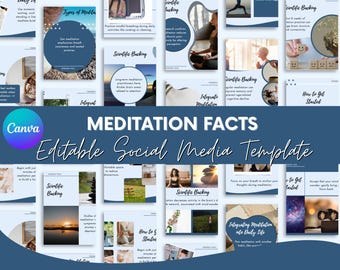 Meditation Facts Social Media Templates: Canva Editable Mental Health Content