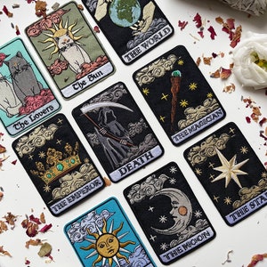 Set opstrijkbare afbeeldingen Tarotkaarten De zon De maan De ster - Patch