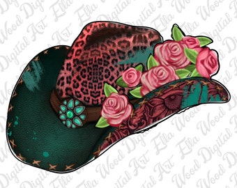 Leopard Floral Cowboy Hat PNG, Western Sublimation Design (Digital Download)