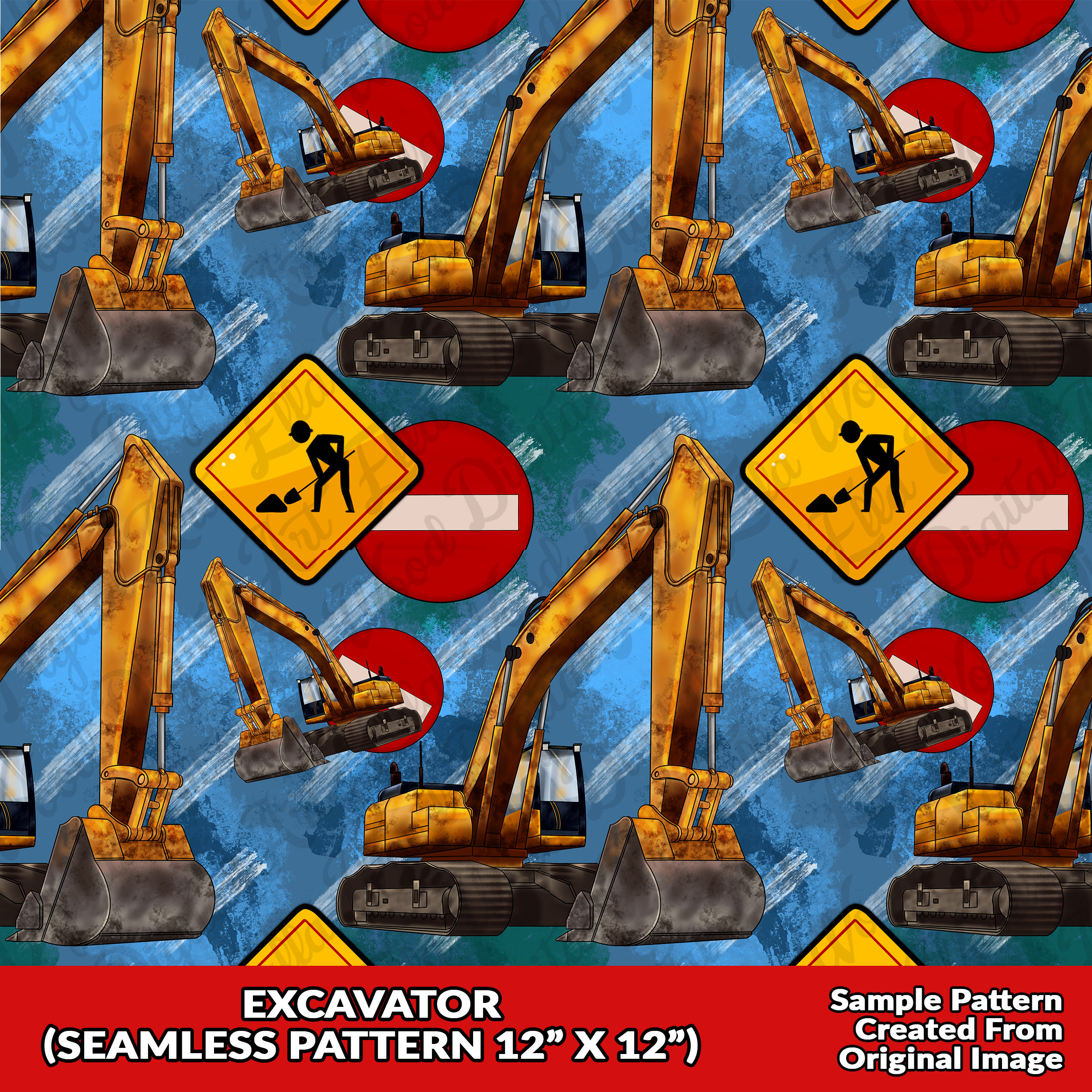Excavator Seamless Pattern Digital Paper, Excavator Digital Seamless ...