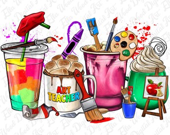 Art Teacher coffee cups png sublimation design download, Teacher's Day png, Teacher life png, art love png, sublimate designs download