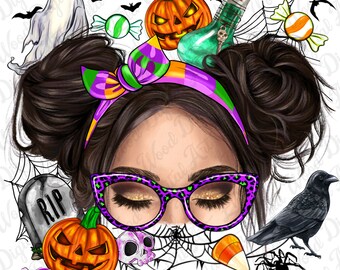 Halloween Messy Bun PNG, Spooky Vibes, Ghost Design (Digital Download)