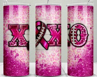 XOXO_Breast Cancer Fútbol americano 20 oz vaso flaco png, envoltura de vaso de cáncer de mama png, diseños de vaso de 20 oz, vaso png descargar