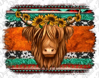 Western Heifer PNG, Cow Sublimation Design (Digital Download)
