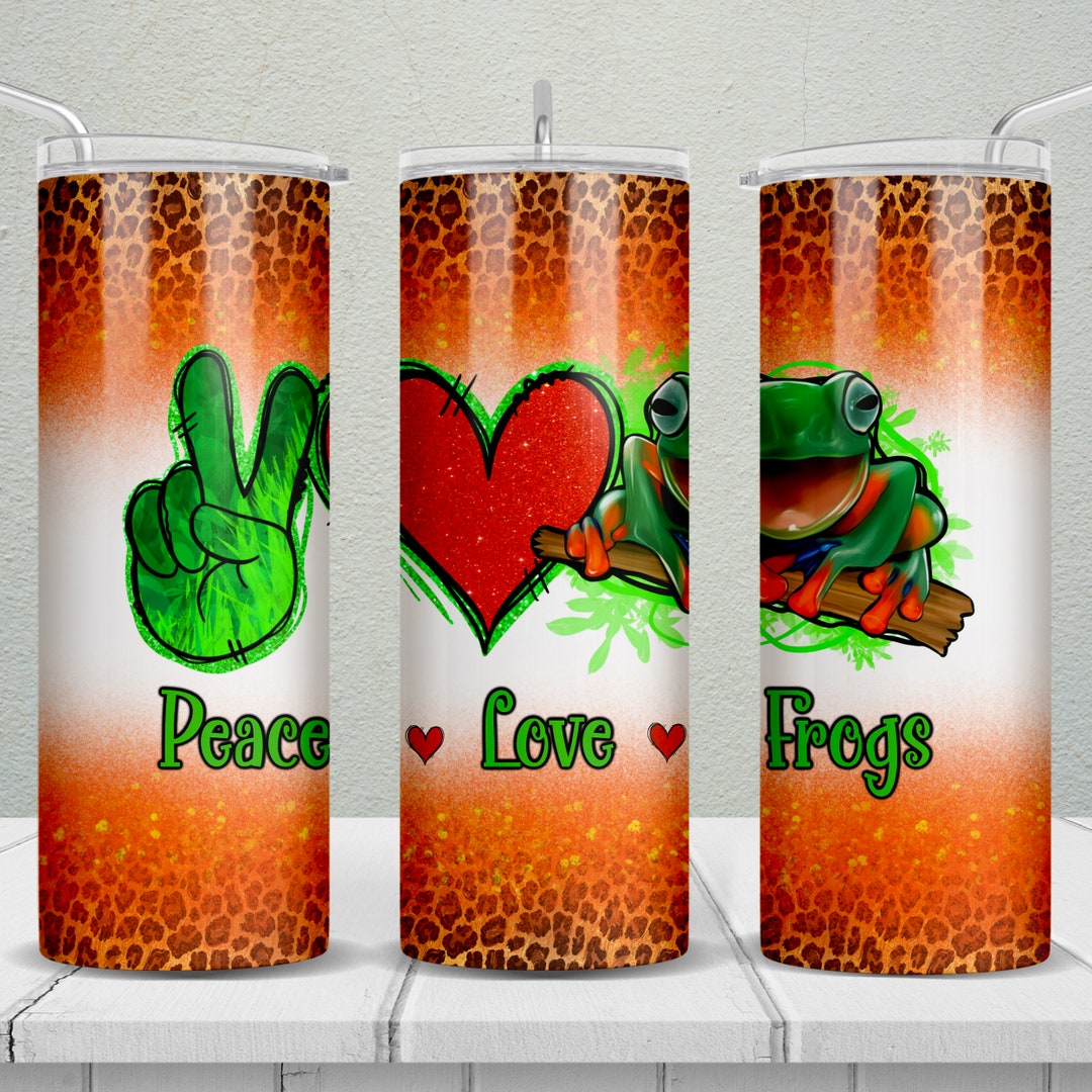 Peace Love Frog 20 Oz Skinny Tumbler Png, Frogs Tumbler Wrap Png, Love ...