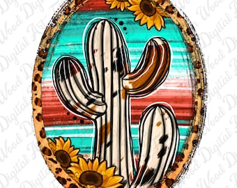 Cowhide serape and sunflowers cactus png sublimation design download, cactus png, cactus png design, western cactus png, sublimate download