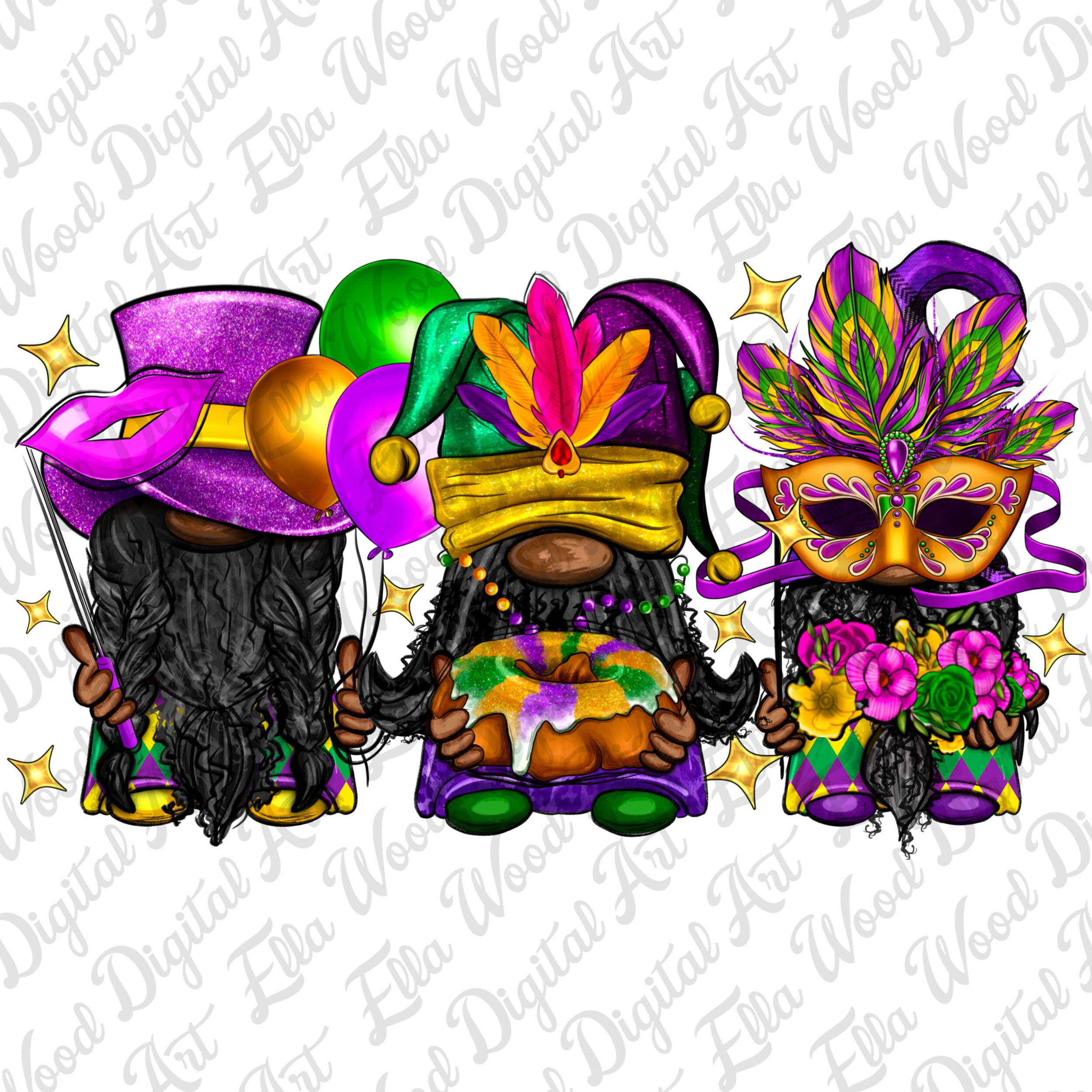 Mardi Gras Afro Gnomes Png Sublimation Design Download, Happy