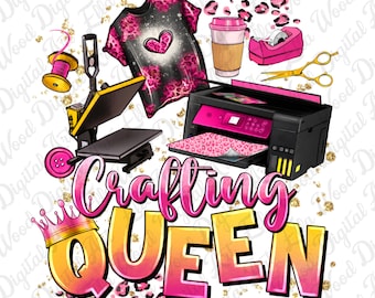 Crafting queen png sublimation design download, happy crafter png, craft love png, scrapbook png, sublimate designs download