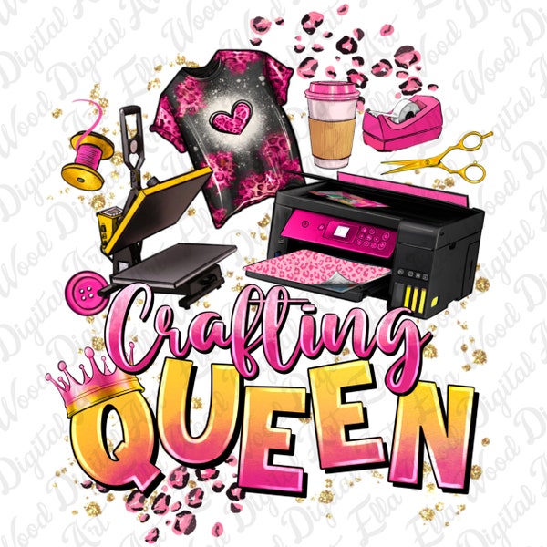 Crafting queen png sublimation design download, happy crafter png, craft love png, scrapbook png, sublimate designs download