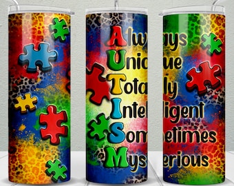 Always unique Autism 20 oz skinny tumbler png, Autism tumbler wrap png, Autism Awareness png, 20 oz tumbler designs, png download
