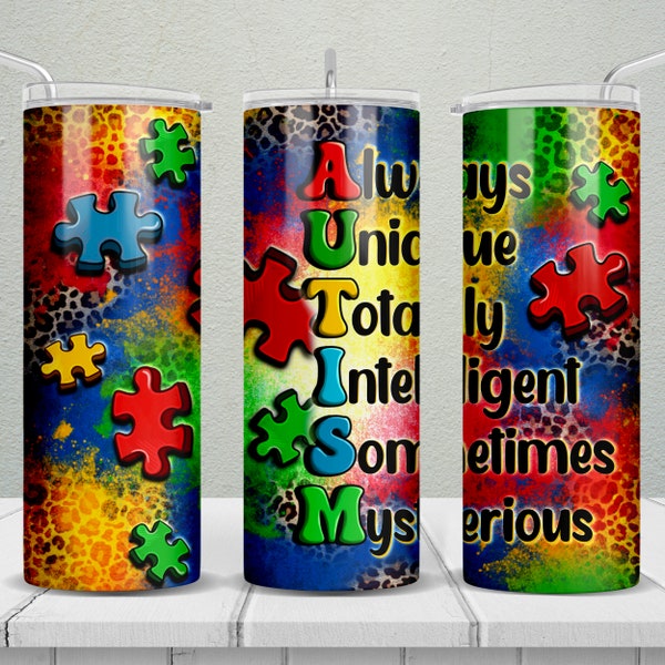 Always unique Autism 20 oz skinny tumbler png, Autism tumbler wrap png, Autism Awareness png, 20 oz tumbler designs, png download