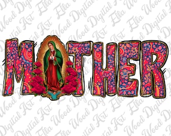 Mother Our Lady of Guadalupe Floral PNG, Christian Design (Digital Download)