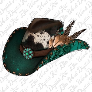 Sombrero de vaquero de piel de vaca y piedras preciosas png descarga de diseño de sublimación, png de vaquero, png de sombrero occidental, png de vida de vaquero, descarga de diseños sublimados