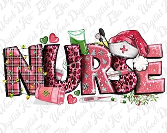 Sjuksköterska rosa jul png sublimeringsdesign nedladdning, jul png, god jul png, gott nytt år png, sjuksköterska png, design nedladdning