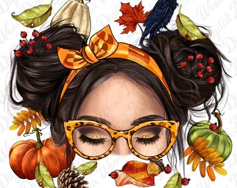 Fall Messy Bun PNG, Autumn Sublimation Design (Digital Download)
