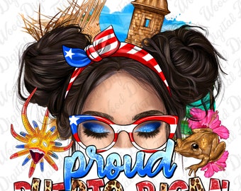 Proud Puerto Rican messy bun png sublimation design download, messy bun design, Puerto Rico png, Puerto Rico flag png, sublimate download