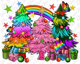 Pride Christmas trees png sublimation design download, Merry Christmas png, Christmas vibes png, LGBT+ png, sublimate designs download