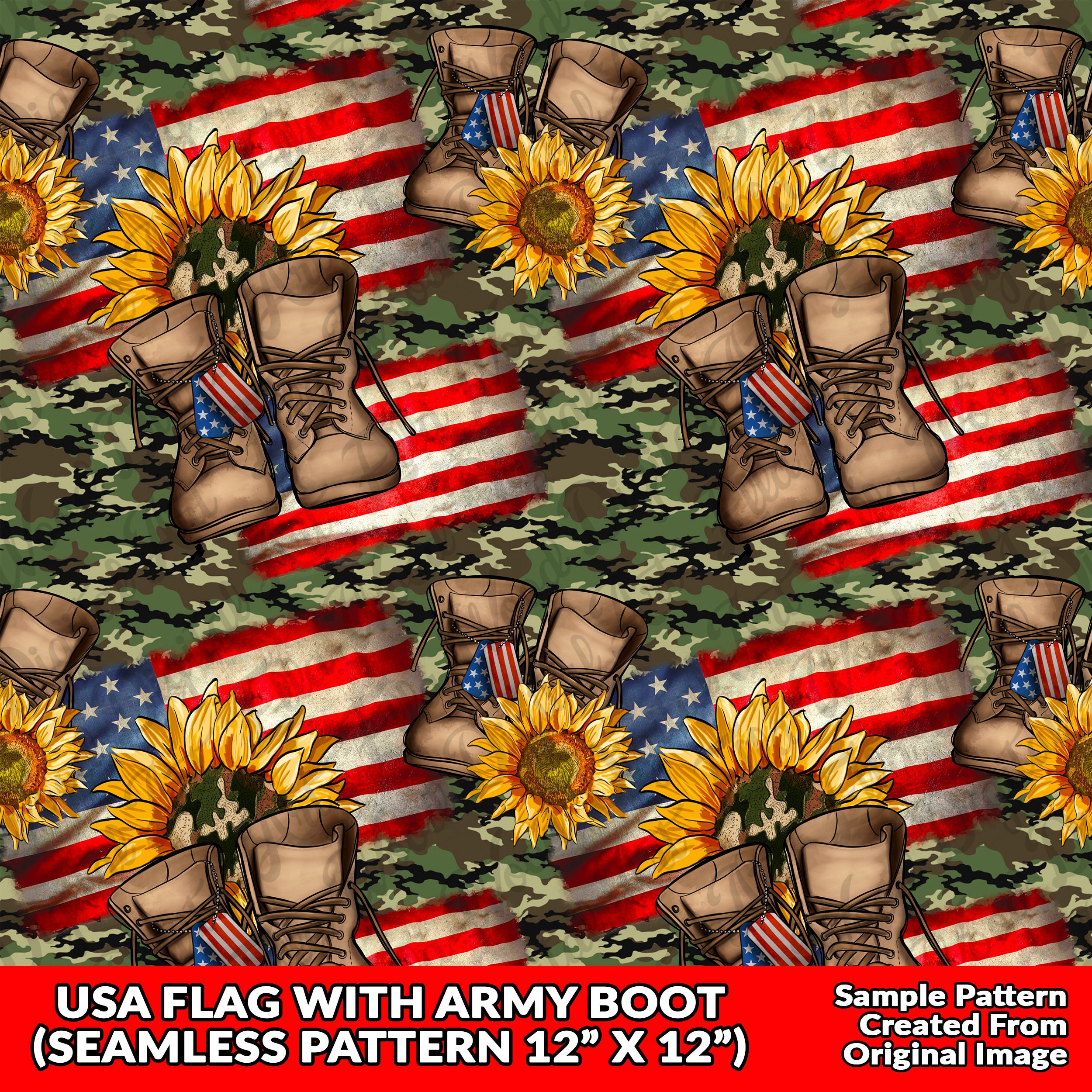 USA Flag With Army Boot Seamless Pattern Digital Paper, Digital ...
