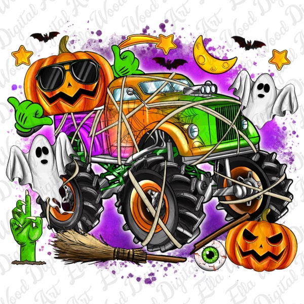 Boys Halloween monster truck png sublimation design download, Happy Halloween png, trick or treat png, spooky vibes png, sublimate download