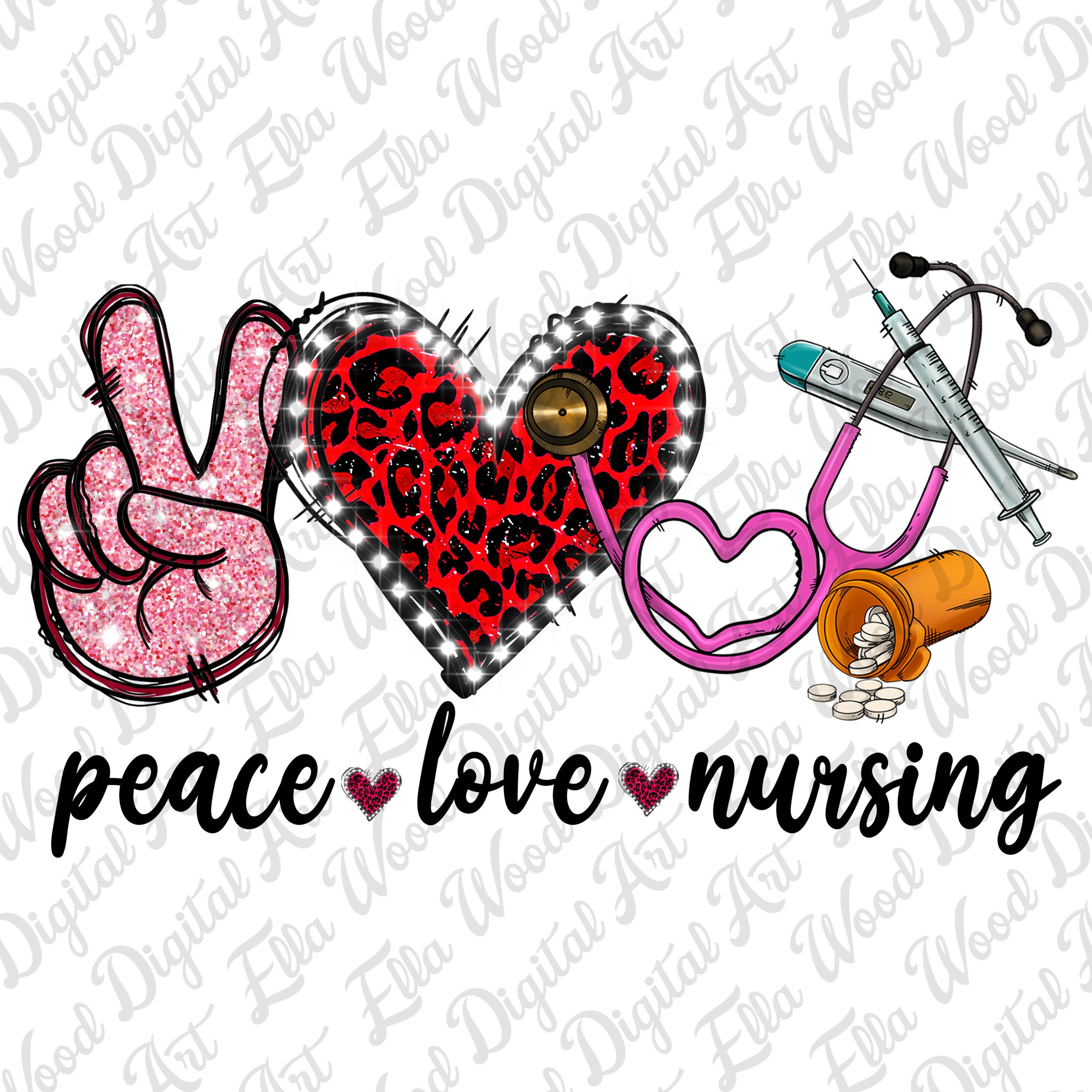 Peace Love Nursing Png Sublimation Design Download, Nurse Png, Nursing ...
