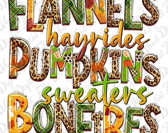 Flannels hayrides pumpkins sweeaters bonfires png sublimation design download, Hello Fall png, Autumn png, Fall vibes png,sublimate download