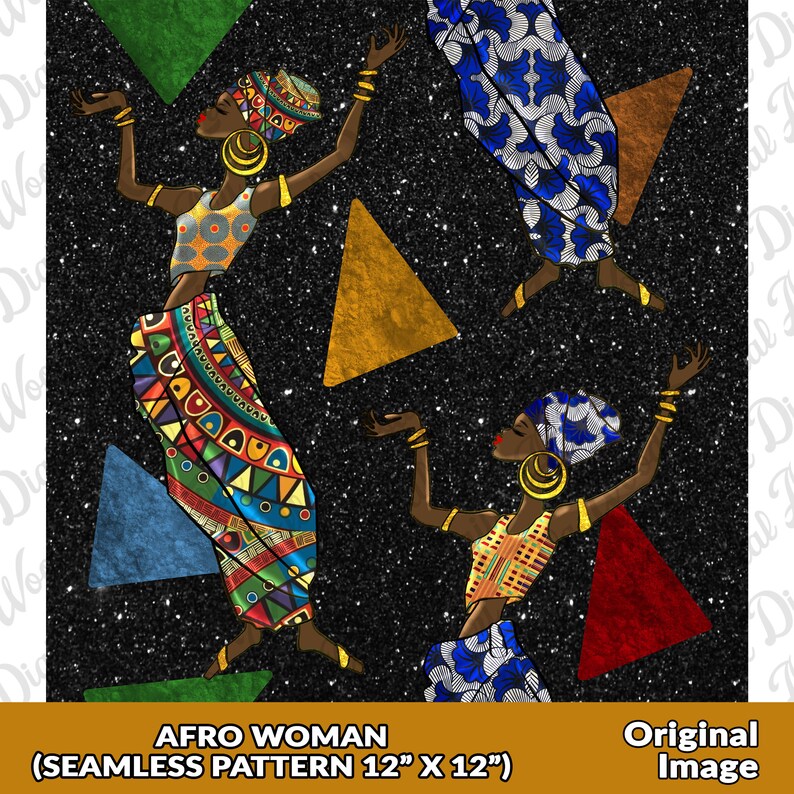 Afro Woman Pattern Digital Paper, Afro Woman Digital Seamless Pattern ...