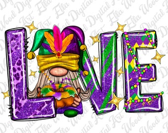 Mardi Gras love with gnome png sublimation design download, Happy Mardi Gras png, Mardi Gras Carnaval png, sublimate designs download