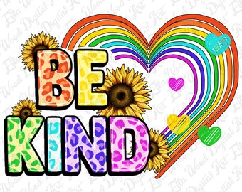 Sei freundlich, Regenbogenherz PNG, LGBTQ+ Pride Design (Digitaler Download)