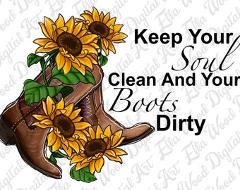 Cowgirl Boots & Sunflowers PNG, Western Soul Design (Digital Download)