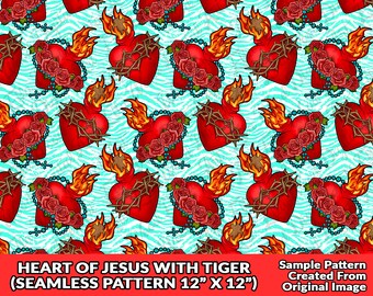 Heart of Jesus seamless pattern digital paper, Christian digital seamless pattern png, Hearts pattern png, printable scrapbook paper