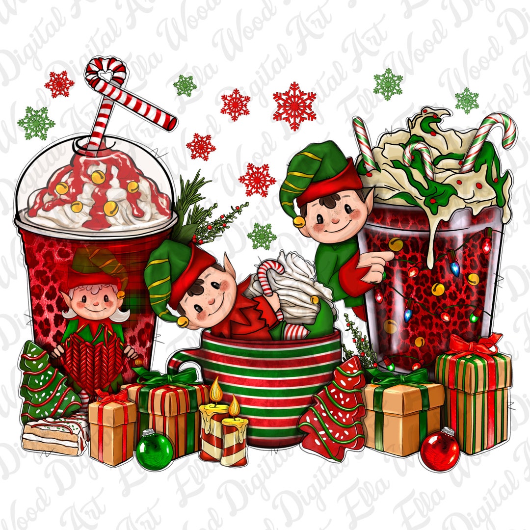 Elf Coffee Cups Christmas Png Sublimation Design Download, Christmas ...