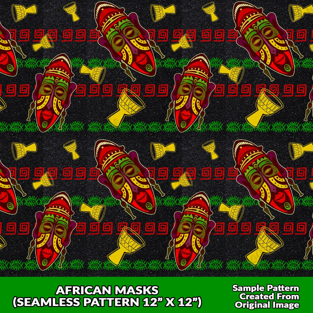 African Masks Seamless Pattern Digital Paper, African Digital Seamless ...
