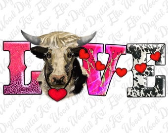 Love with Cow png sublimation design download, Cow png, western love png, animal png, sublimate designs download