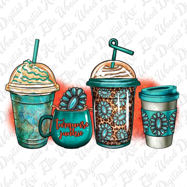 Turquoise junkie coffee cups png sublimation design download, turquoise gemstone png, coffee png, coffee cups png,sublimate designs download