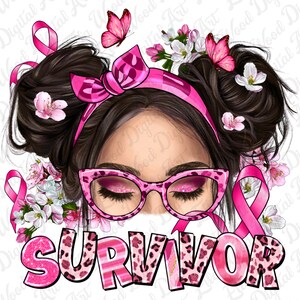 Survivor messy bun png sublimation design download, Cancer Awareness png, Breast Cancer png, Cancer ribbon png, sublimate designs download