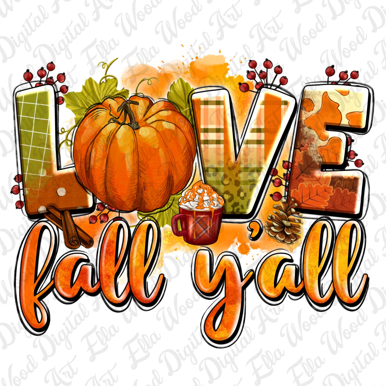 Love Fall Y'all Png Sublimation Design Download, Hello Fall Png, Autumn ...