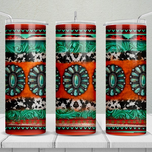 Turquoise gemstone western 20 oz skinny tumbler png, western tumbler wrap png,gemstone png,cowhide glitter tumbler png, tumbler png download