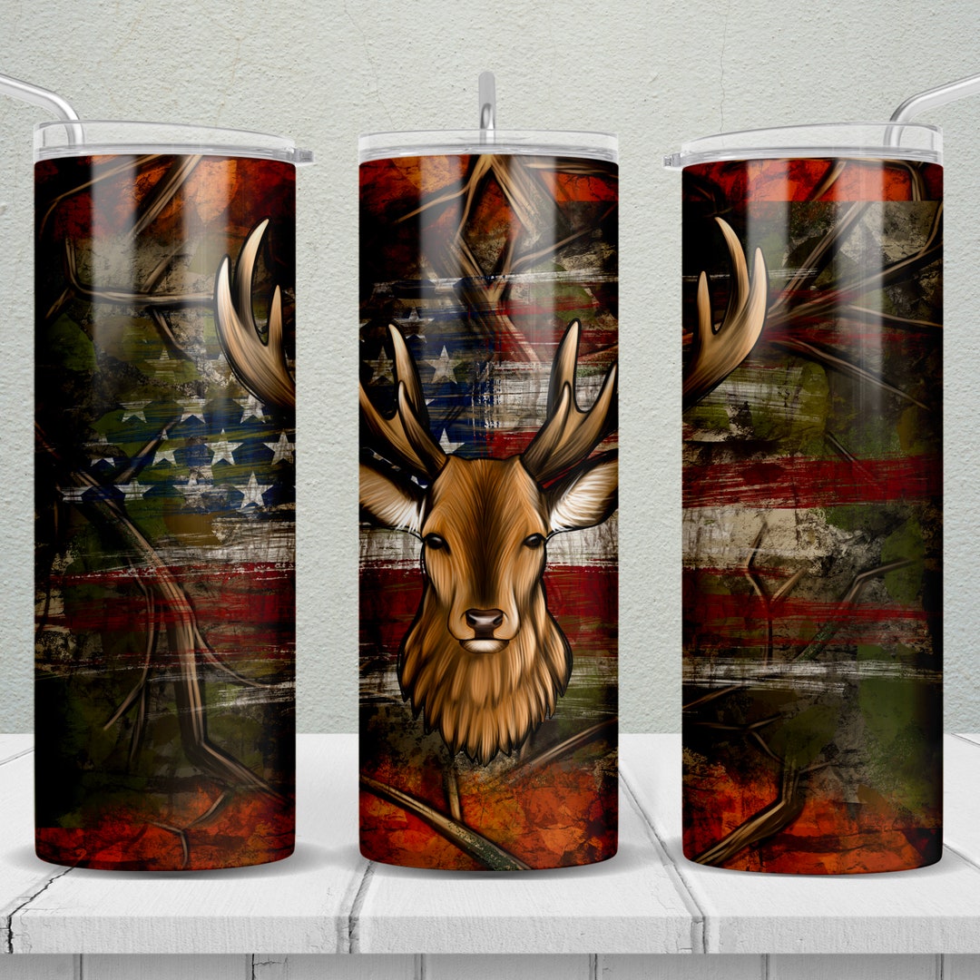 Deer Hunting Camo 20 Oz Skinny Tumbler Png, USA Flag Tumbler Wrap Png ...