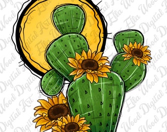 Cactus and sun png sublimation design download, cactus png, cactus png design, western cactus png, sublimate designs download