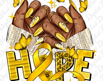Nageldesign zur Sensibilisierung für Krebserkrankungen (PNG), gelbe Schleife (Sublimation) (Digitaler Download)
