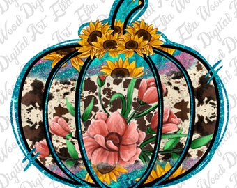 Kuhfell Kürbis PNG Sublimation Design Download, Hallo Herbst PNG, Herbst PNG, Herbst Vibes PNG, Herbst Kürbis PNG, Sublimation Designs Download