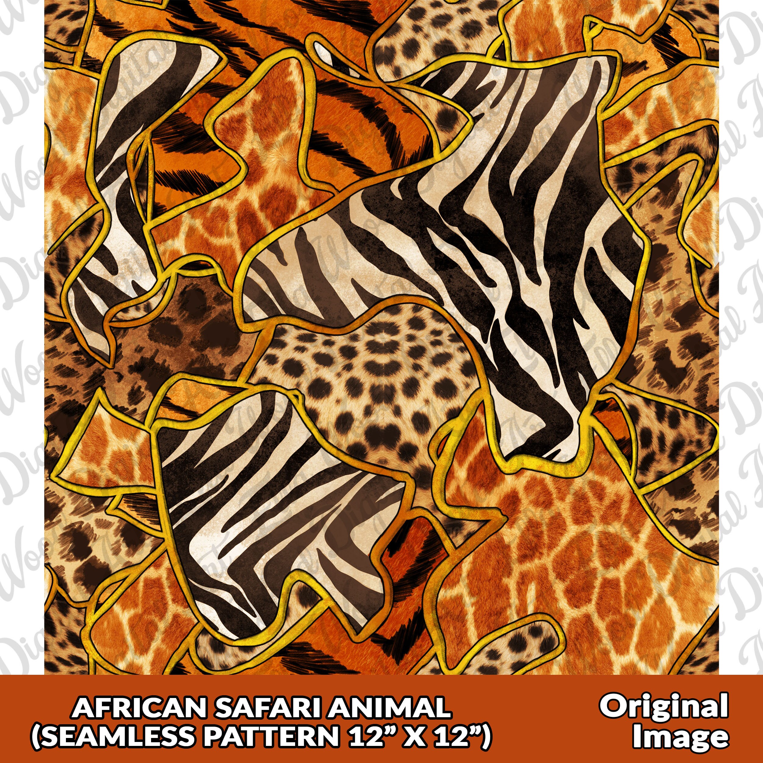 African Safari Animal Seamless Pattern Digital Paper, African Digital ...