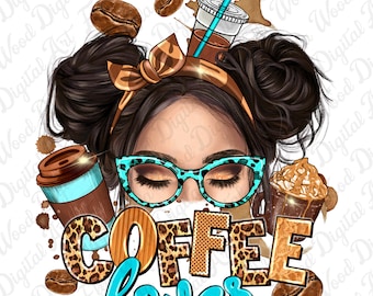 Amante del café moño desordenado png descarga de diseño de sublimación, café png, moño desordenado png, café occidental png, descarga de diseños sublimados